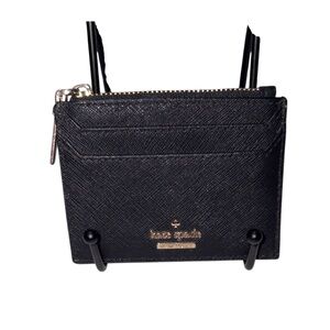 Kate Spade Staci Black Saffiano Leather Zip Card Case Wallet Keychain NWOT Gift
